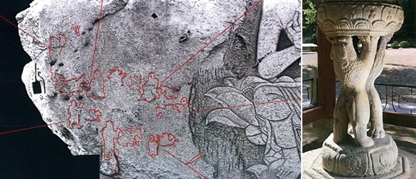 8세기 중엽 법주사 창건 진표율사 관련 암각화, 국보 제5호 쌍사자 석등