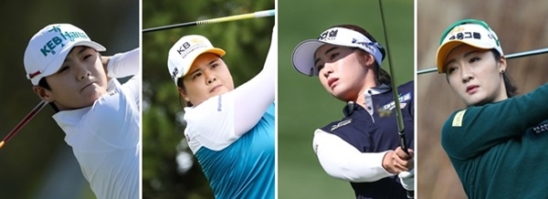 (왼쪽부터) LPGA팀 박성현, 박인비, KLPGA팀 이정은, 오지현 선수