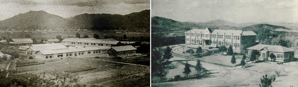 청주사범학교 전경(1958), 충북농과대학 모습.
