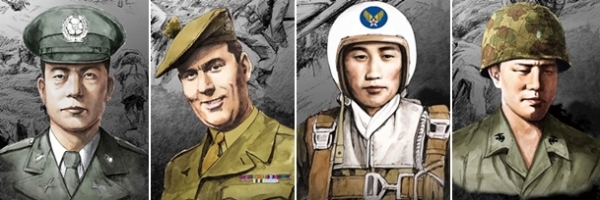 (왼쪽부터) 김갑태 육군 중령, 윌리엄 스피크먼 영국 육군 병장, 임택순 공군 대위, 김용호 해병대 중위.